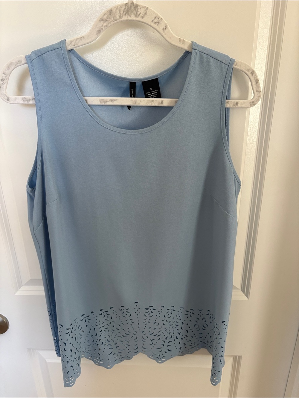 new directions Light Blue Sleeveless Scalloped Laser-Cut Hem Tank